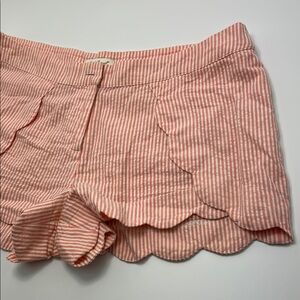 Red Camel Striped Scalloped Hem Shorts Women's 11 White Pink Cotton Seersucker